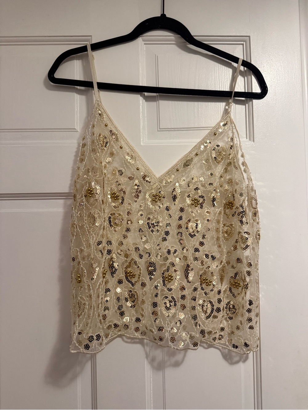 SHEIN Ivory Sequin Lace Camisole Tank